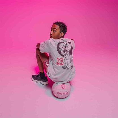 Rear view of the Youth Overtime Teddy Bear Tee.