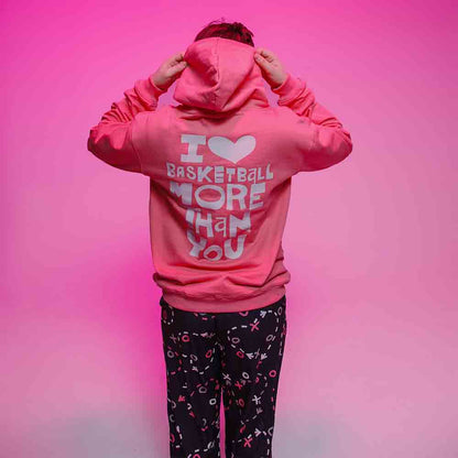 Rear view of the Youth Overtime Heart Play Hoodie.