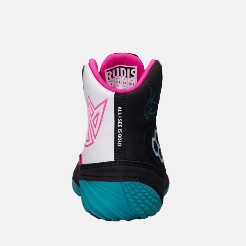 Rear view of the Rudis JB1 Adult Wrestling Shoes, South Beach.