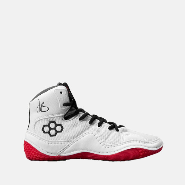 Side view of the Rudis JB1 Adult Wrestling Shoes, White Hot.