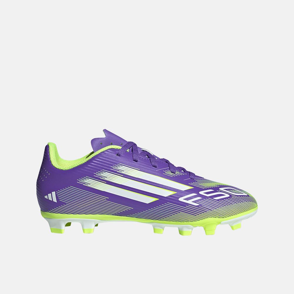 Side view of the Kids' Adidas F50 Club FG/MG Soccer Cleats.