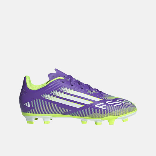 Side view of the Kids' Adidas F50 Club FG/MG Soccer Cleats.