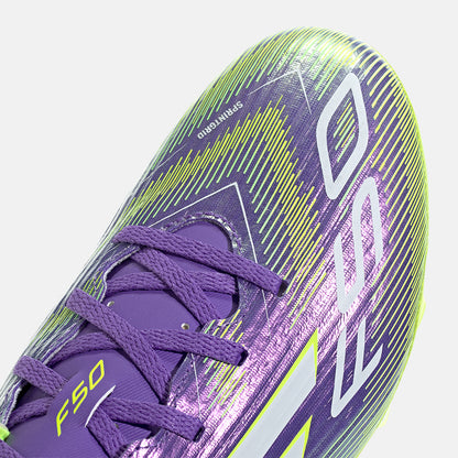 Up close, front view of the Adidas F50 Club FG/MG Soccer Cleats.