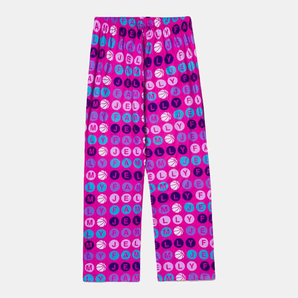 Rear view of the Overtime Kids' Jelly Fam Pajama Pants.