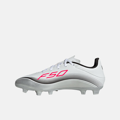 Side medial view of the Adidas F50 Messi Club FG/M Soccer Cleats.
