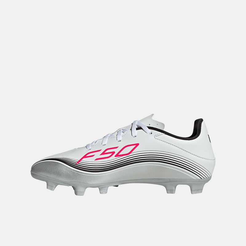 Side medial view of the Adidas F50 Messi Club FG/M Soccer Cleats.