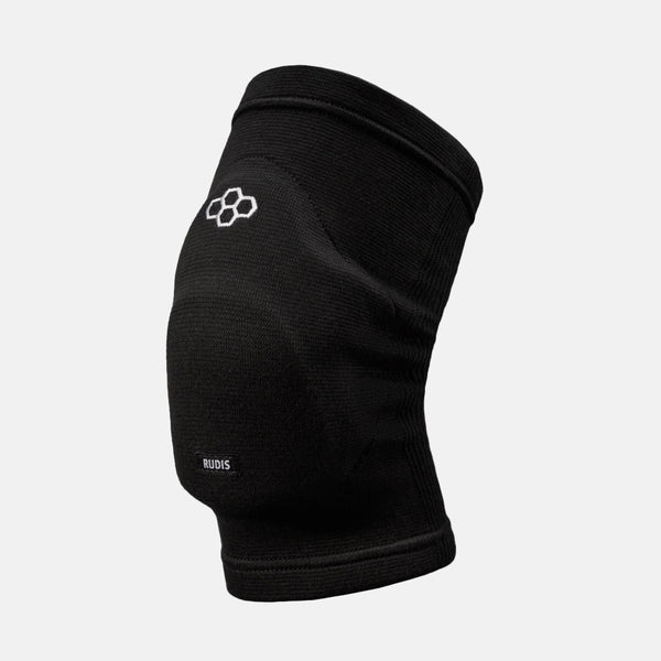 Front/side view of the Rudis Omni-Impact Youth Black Wrestling Knee Pad.