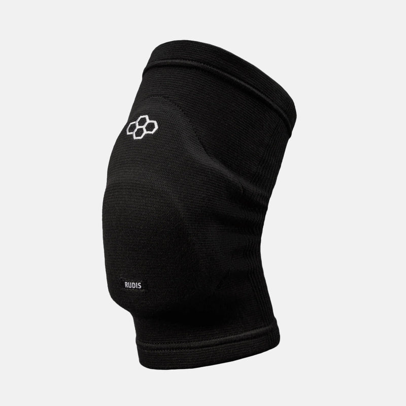 Front/side view of the Rudis Omni-Impact Youth Black Wrestling Knee Pad.
