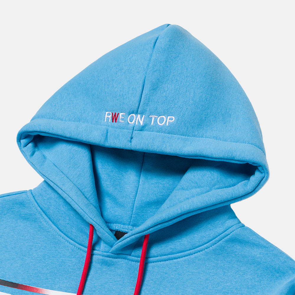 Up close view of hood of the Overtime Kids' RWE On Top Hoodie.