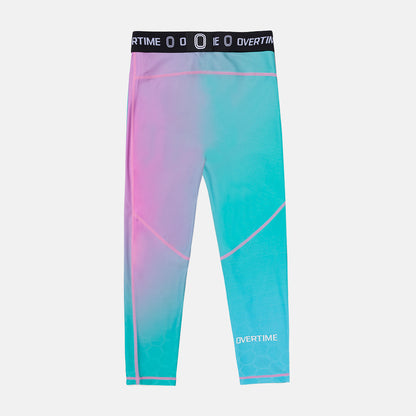 Rear view of the Overtime Aura 3/4 Compression Tights.