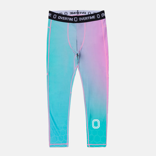 Front view of the Overtime Kids' Valid Aura 3/4 Compression Tights.