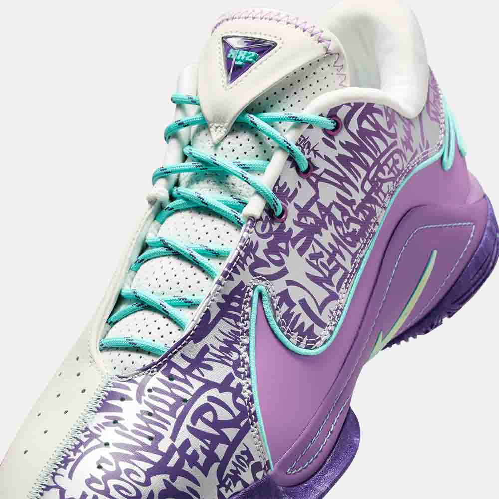 Up close, front view of the Nike LeBron XXII “Frozen Grapes”.