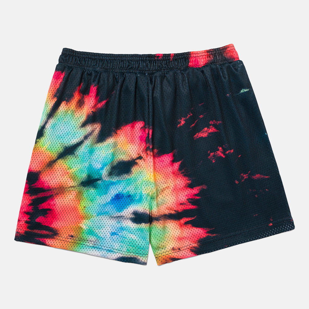 Rear view of the Overtime Classic Tie Dye Mesh Shorts.
