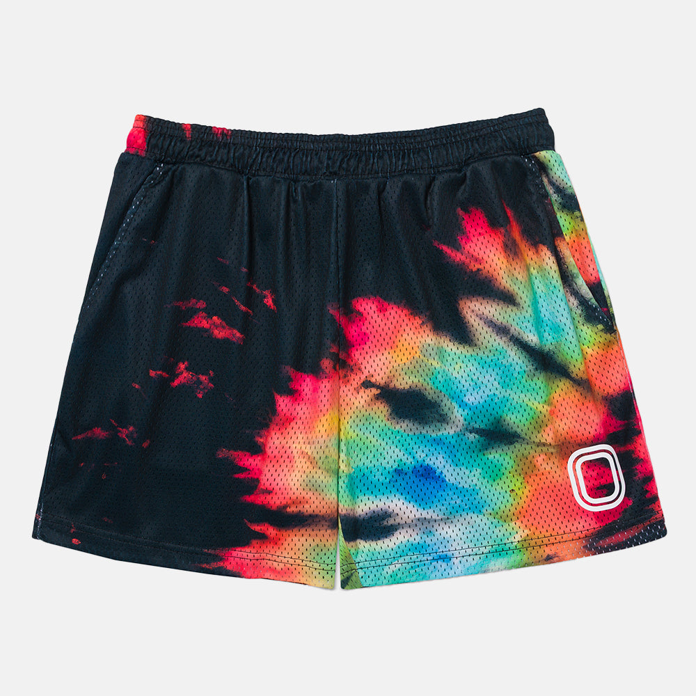 Front view of the Overtime Classic Tie Dye Mesh Shorts.