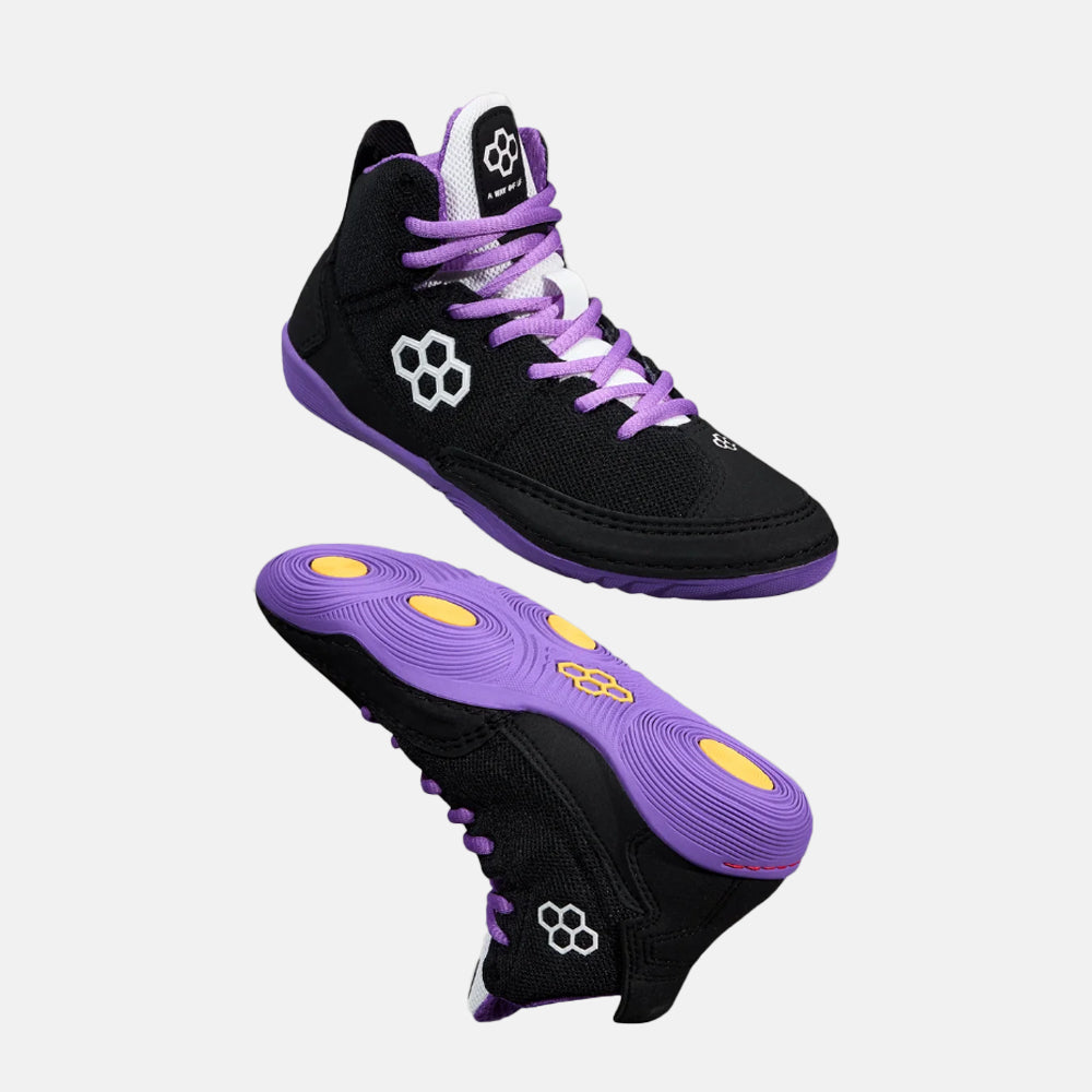 Side and side medial view of the Rudis Courage Adult Wrestling Shoes, Angeles.