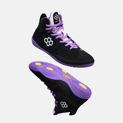 Side and side medial view of the Rudis Courage Adult Wrestling Shoes, Angeles.