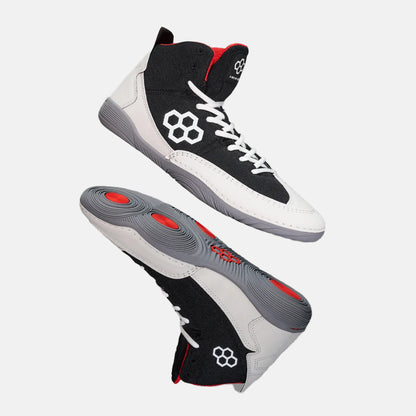 Side and side medial view of the Rudis Courage Adult Wrestling Shoes, Midnight Smoke.