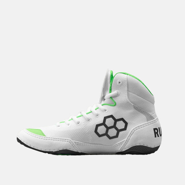 Side medial view of the Rudis Colt 4.0 Adult Wrestling Shoes, Neon Edge.