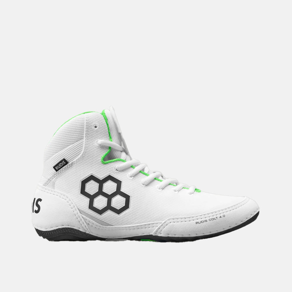 Side view of the Rudis Colt 4.0 Adult Wrestling Shoes, Neon Edge.