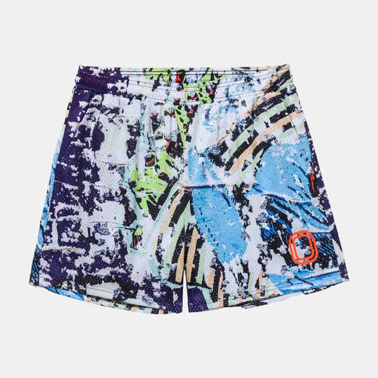 Front view of the Overtime Vandal Paint Mesh Shorts.
