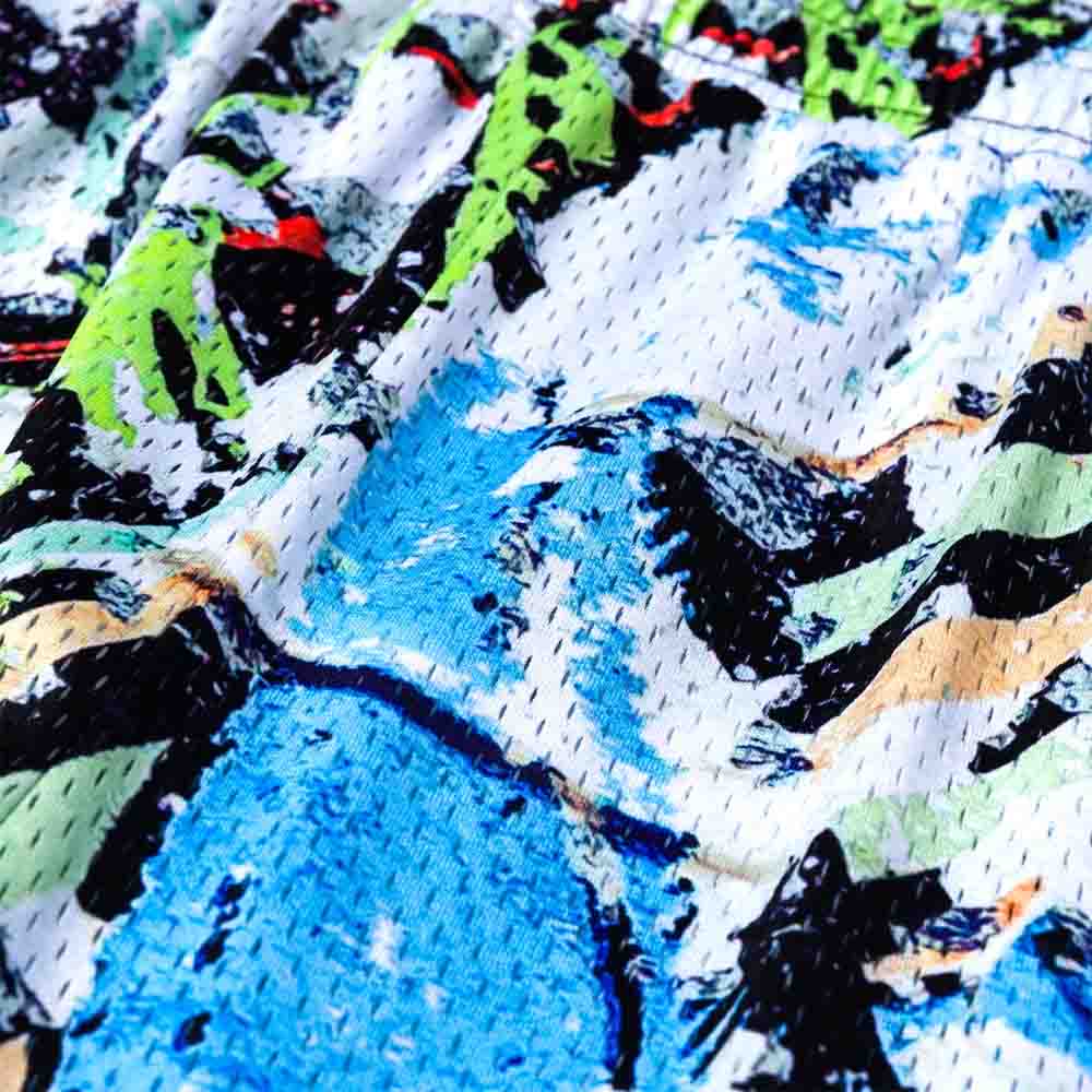 Up close view of the Overtime Vandal Paint Mesh Shorts.