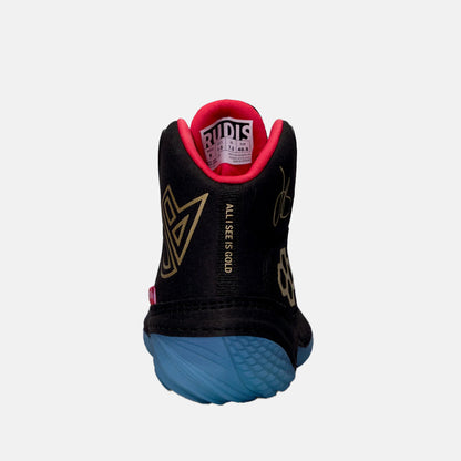 Rear view of the Rudis JB1 Youth Wrestling Shoes, Blackbird.