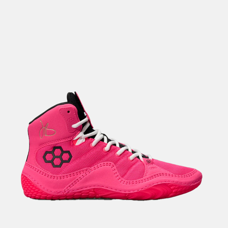 Side view of the Rudis JB1 Youth Wrestling Shoes, Flamingo Pink.