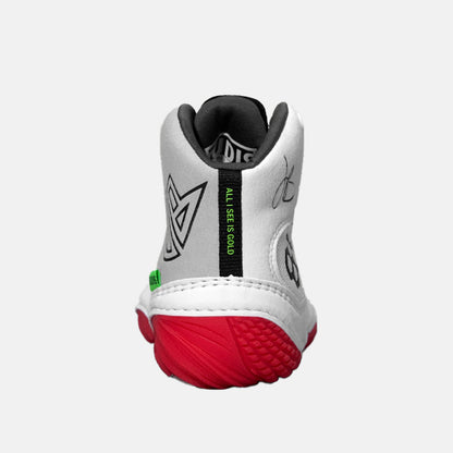Rear view of the Rudis JB1 Youth Wrestling Shoes, White Hot.