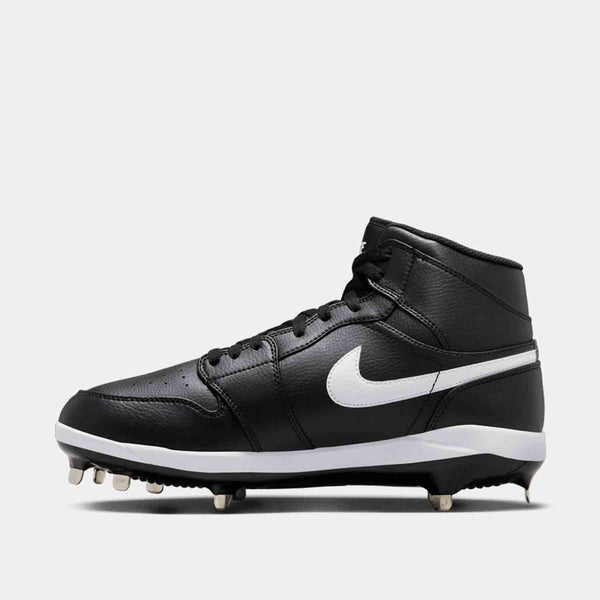 Side medial view of Men's Jordan 1 Retro Metal Baseball Cleats.