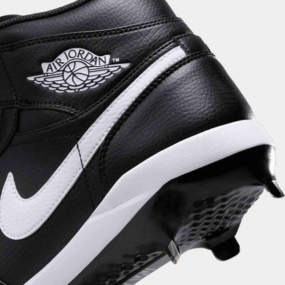 Up close rear view of Men's Jordan 1 Retro Metal Baseball Cleats.