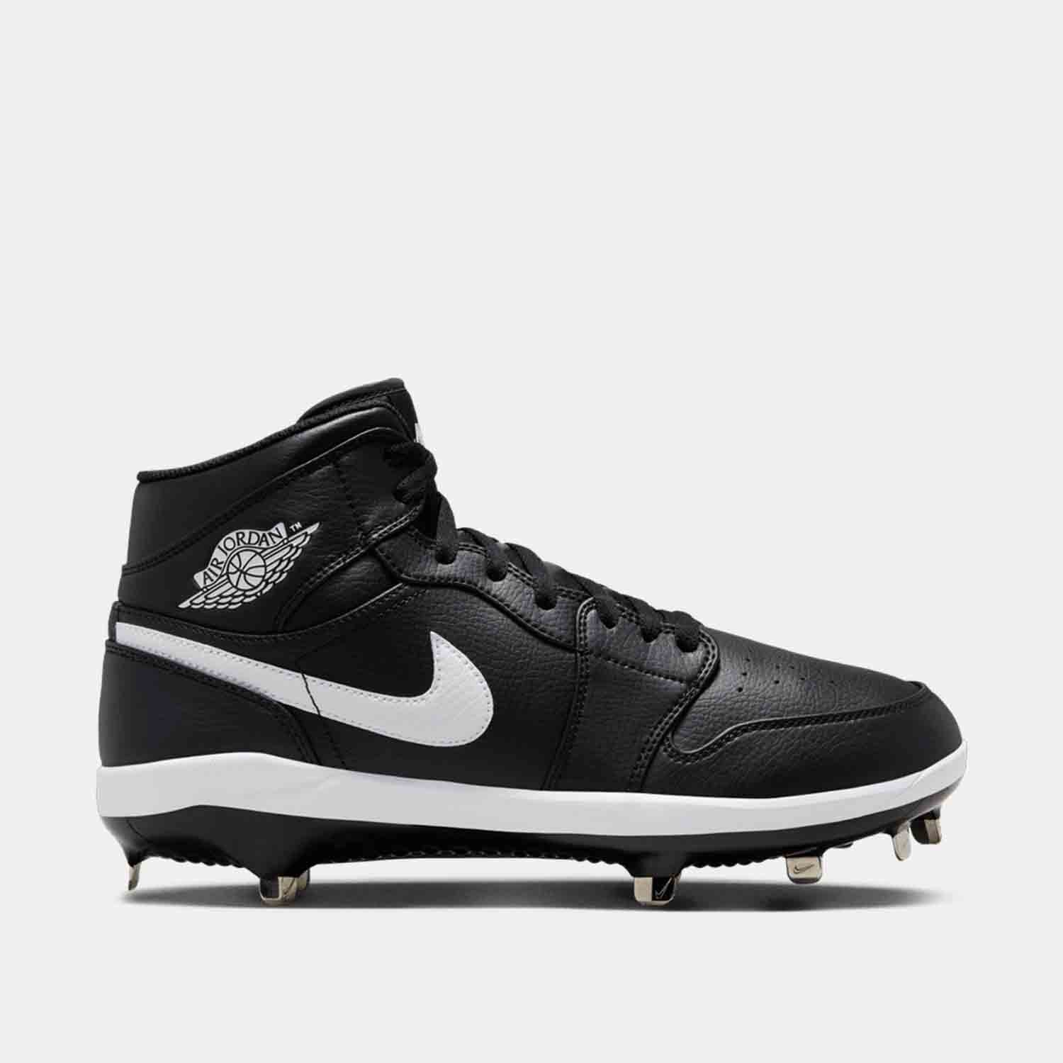 Side view of Men's Jordan 1 Retro Metal Baseball Cleats.