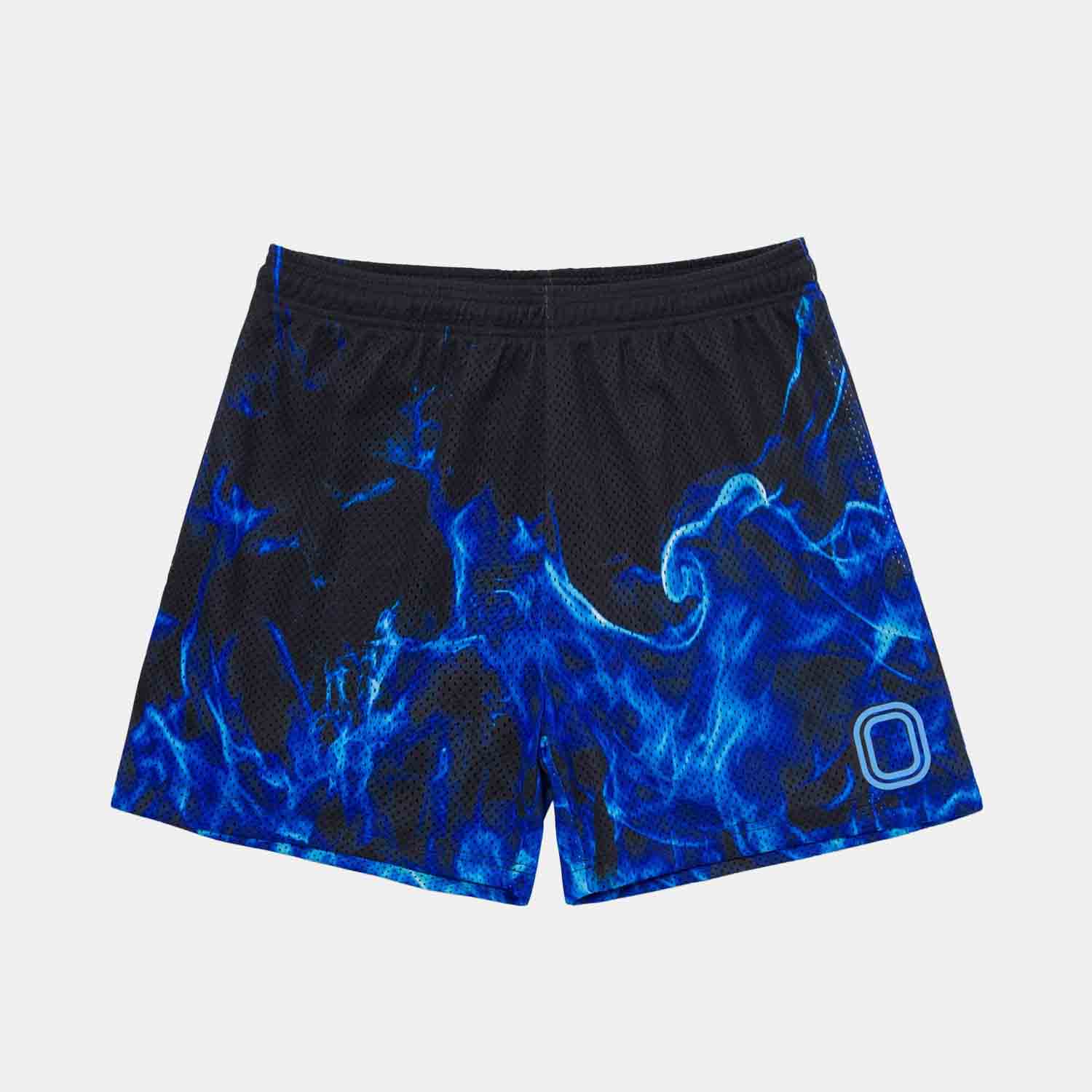 Front view of Men's Overtime Blue Flame Shorts.
