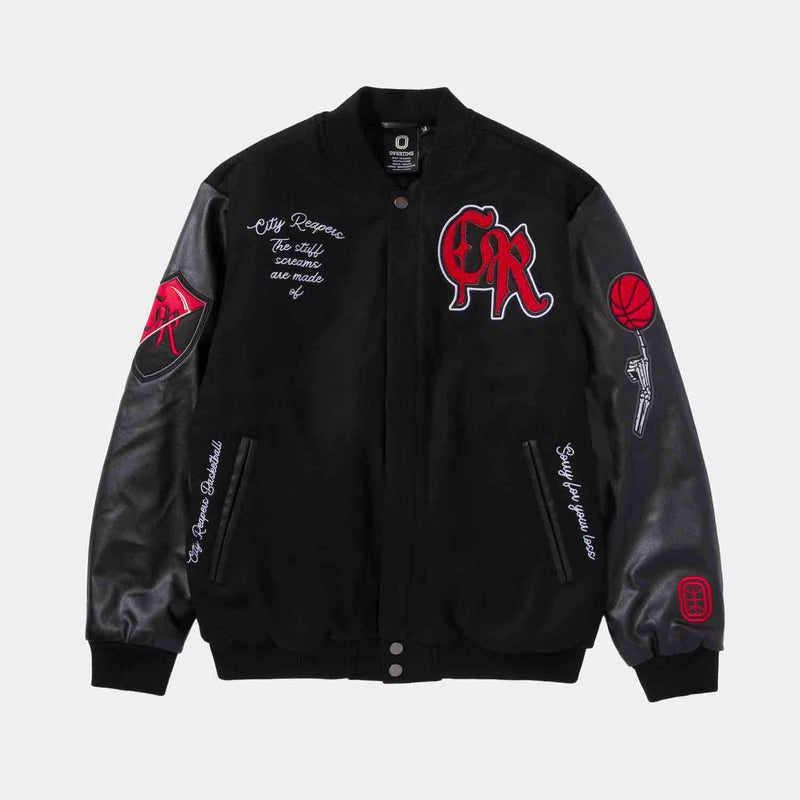 Front view of Overtime OTE City Reaper Varsity Jacket.