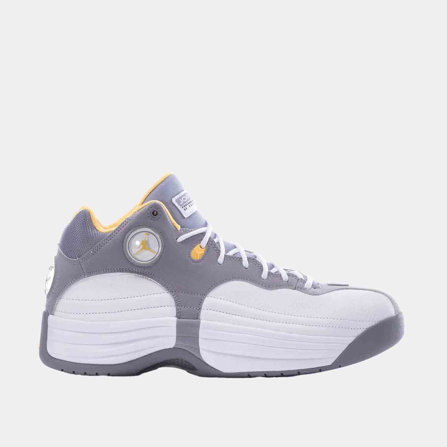 Side view of the Men's Jordan Jumpman Team 'Cement Topaz Gold'.
