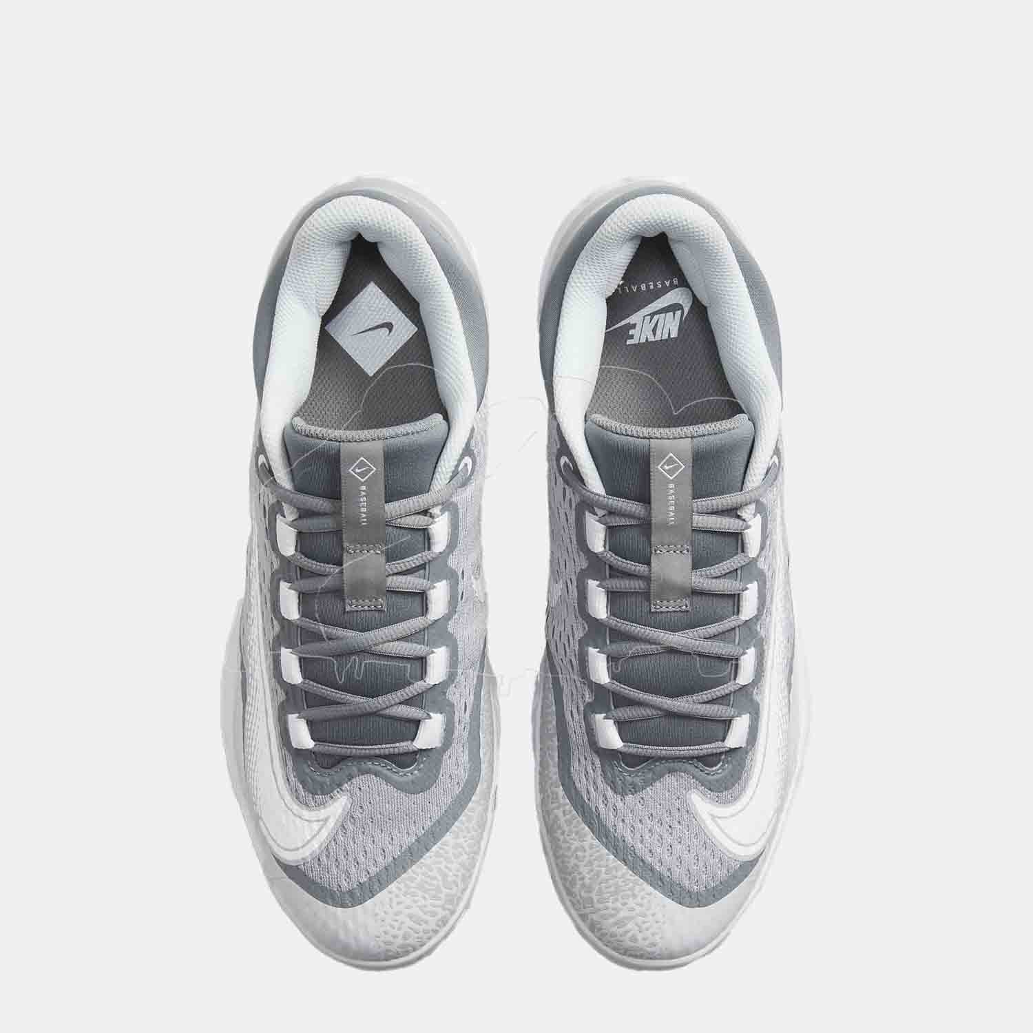 Top view of the Men's Alpha Huarache Elite 4 Low Metal Baseball Cleats.