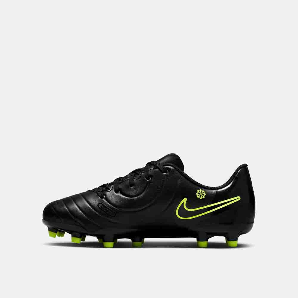 Side medial view of the Nike Kids' Tiempo Legend 10 Club Soccer Cleats.