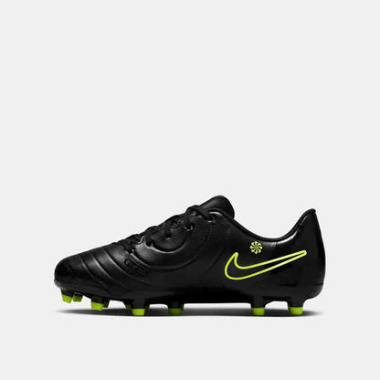 Side medial view of the Nike Kids' Tiempo Legend 10 Club Soccer Cleats.