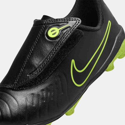 Up close, front view of the Nike Kids' Tiempo Legend 10 Club Soccer Cleats.