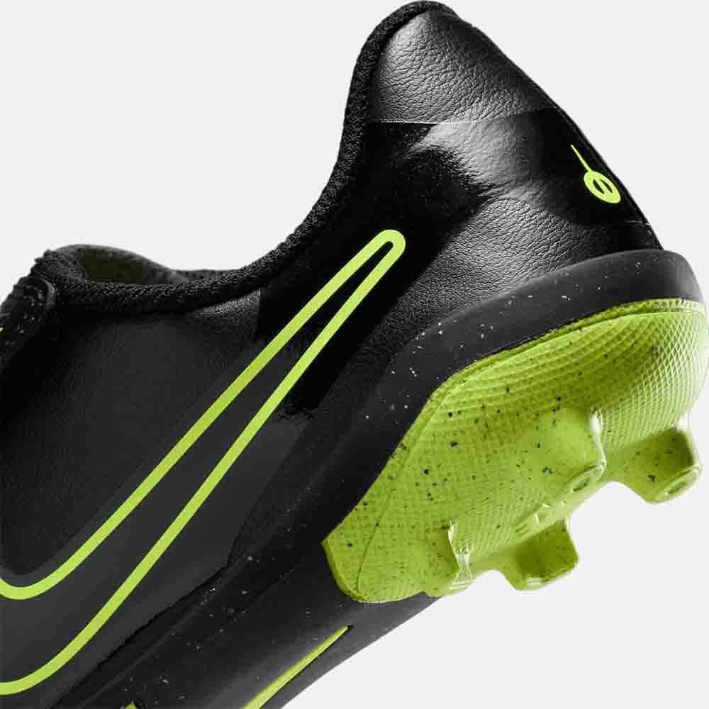 Up close, rear view of the Nike Kids' Tiempo Legend 10 Club Soccer Cleats.
