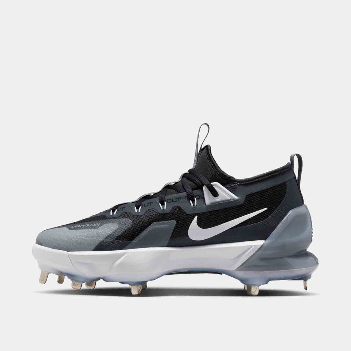 Side medial view of Men's Nike Force Zoom Trout 9 Elite Metal Baseball Cleats.