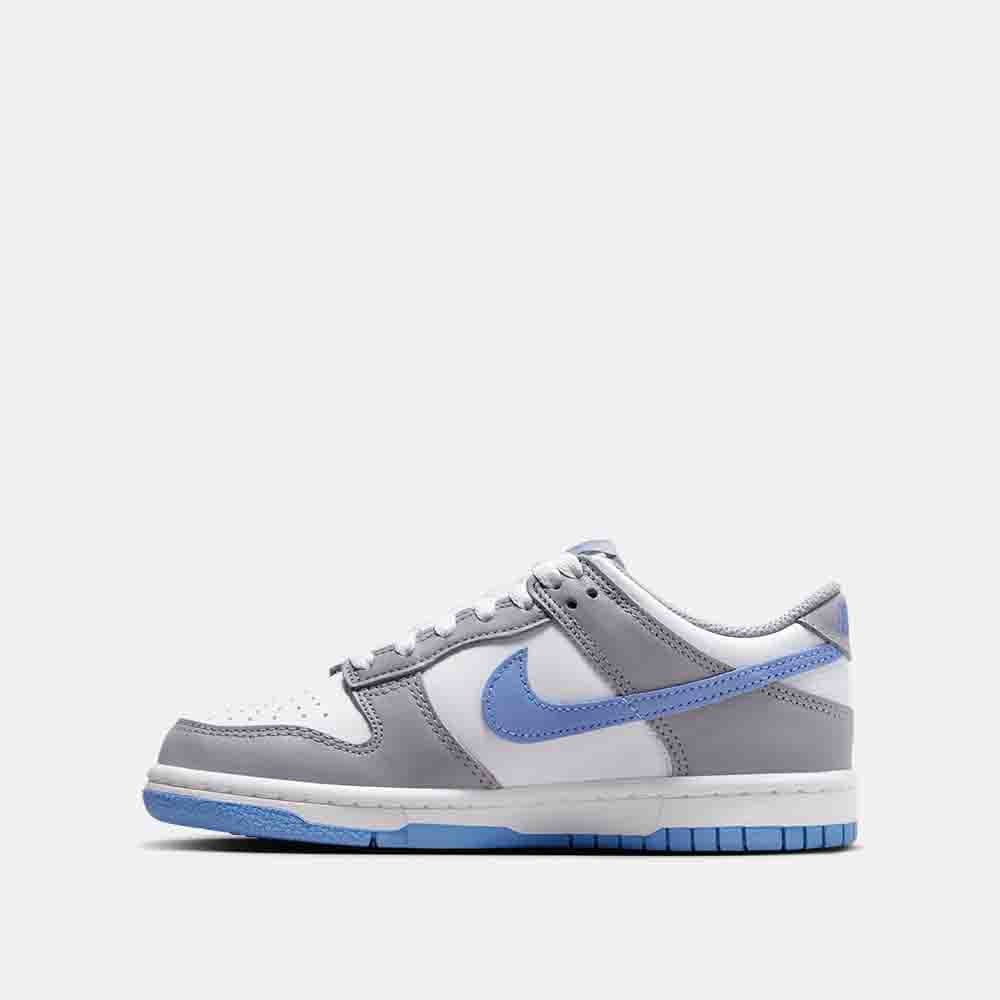 Side medial view of the Nike Kids' Dunk Low.