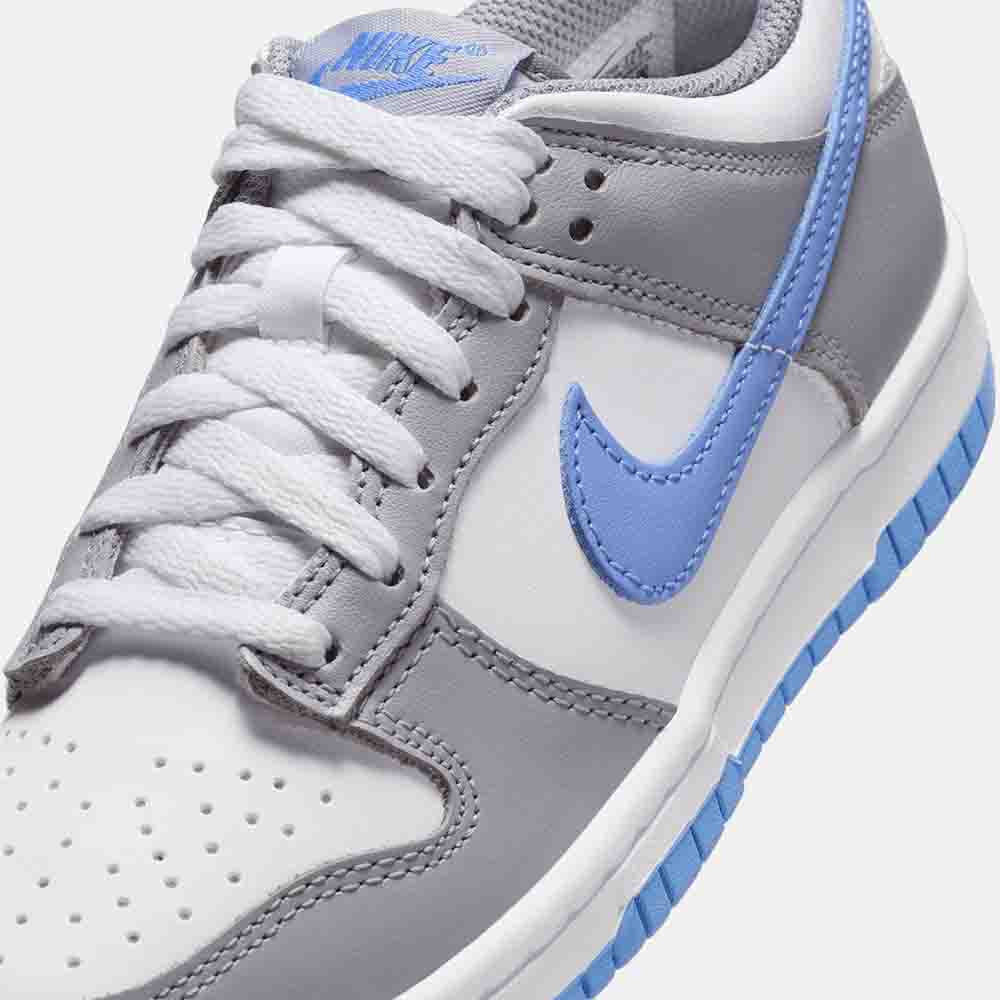 Up close, front view of the Nike Kids' Dunk Low.