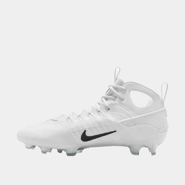 Side medial view of the Men's Nike Huarache 9 Elite Mid Lacrosse Cleats.
