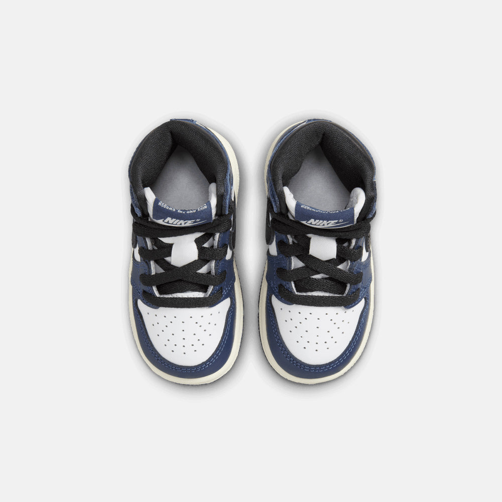 Top view of the Toddler Jordan 1 Retro High OG "Midnight Navy".