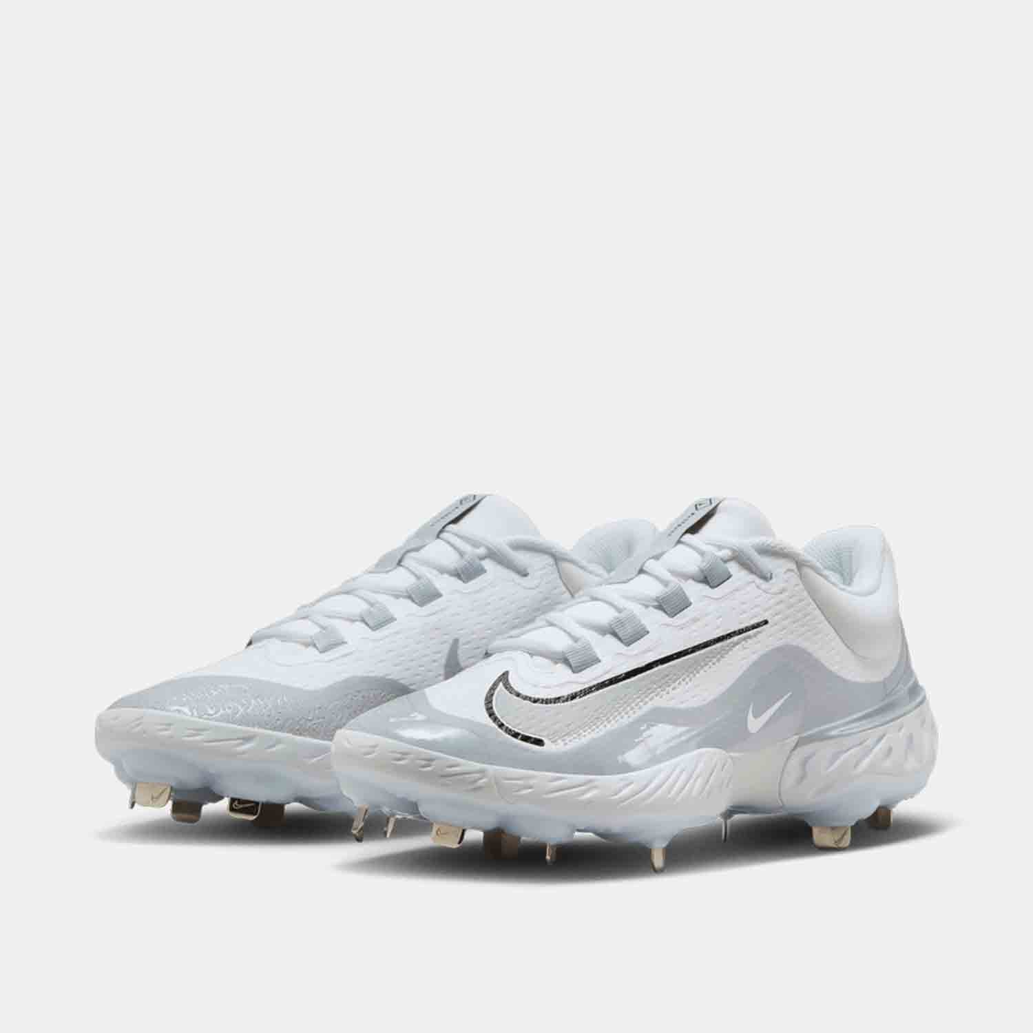 Front view of Men's Nike Alpha Huarache Elite 4 Low Metal Baseball Cleats.