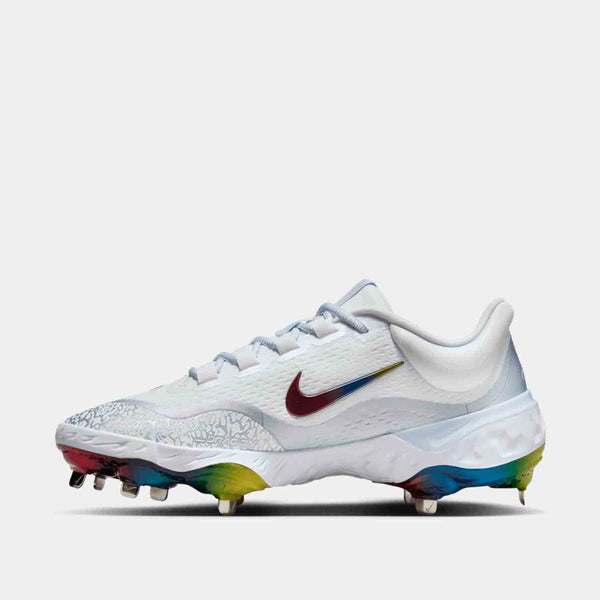 Side medial view of the Men's Alpha Huarache Elite 4 Low Metal Baseball Cleats.