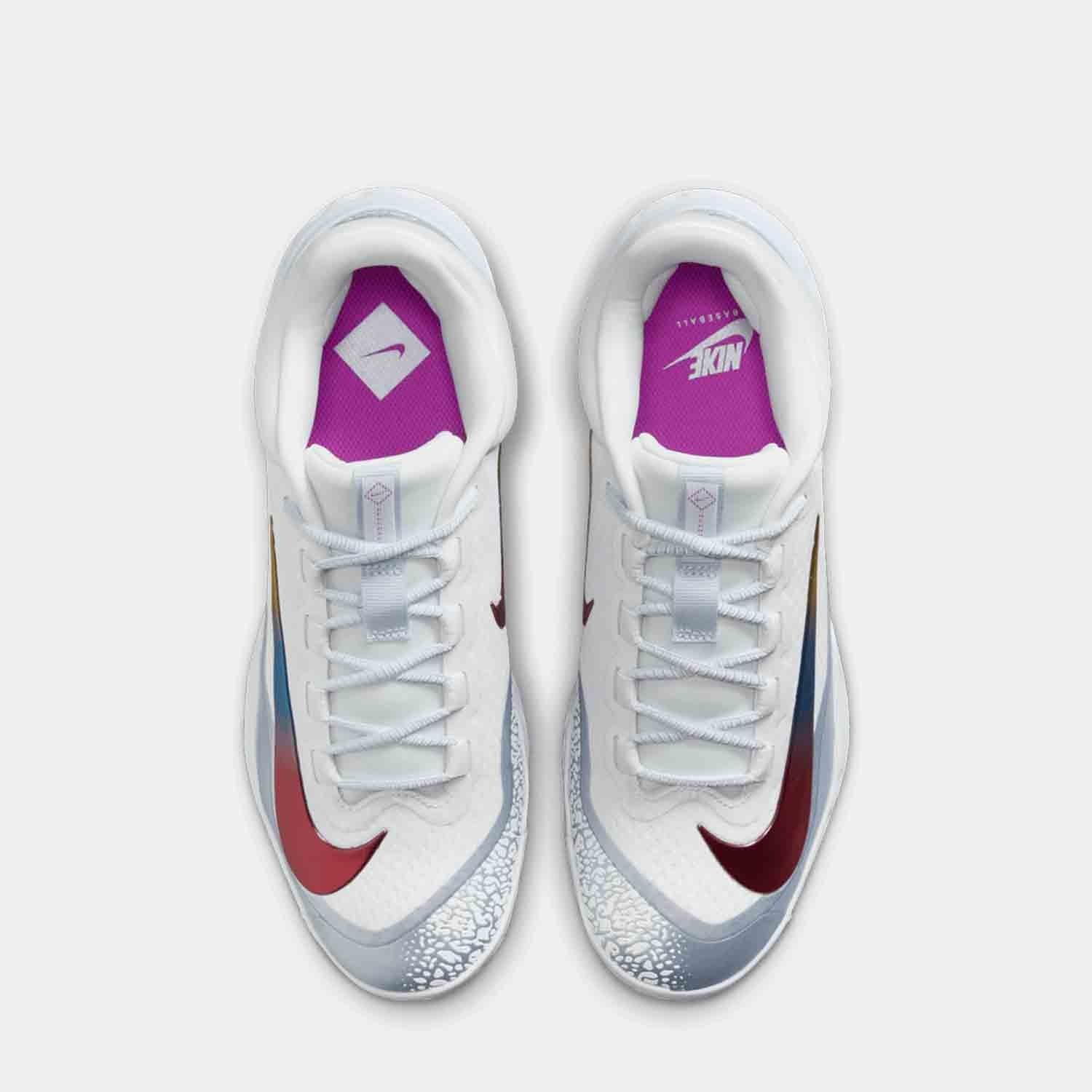 Top view of the Men's Alpha Huarache Elite 4 Low Metal Baseball Cleats.