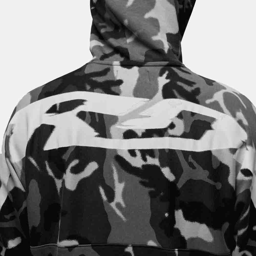 Up close, rear view of the Jordan Men's Camo Pullover Hoodie.