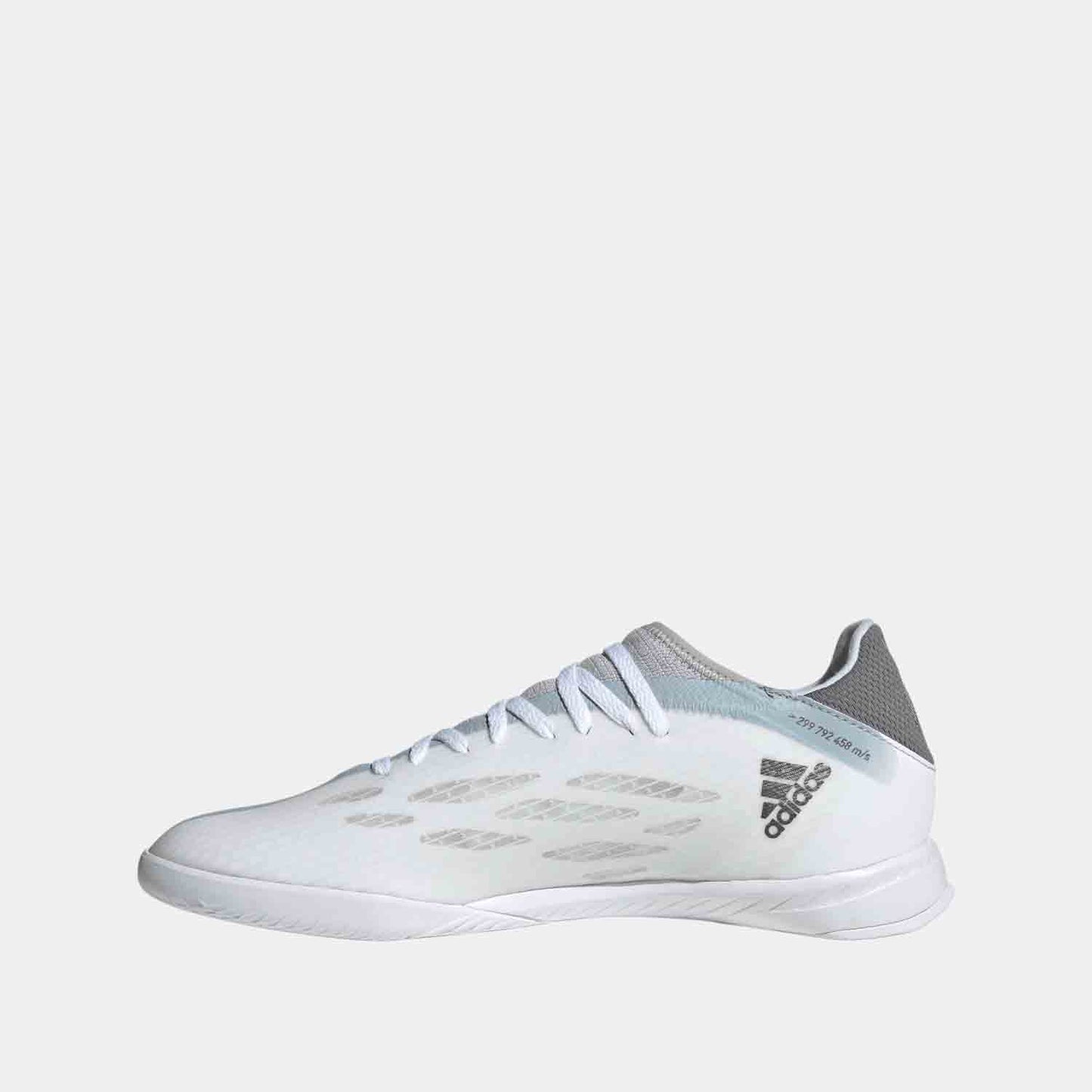 Side medial view of Adidas Men's X Speedflow Indoor Soccer Shoes.