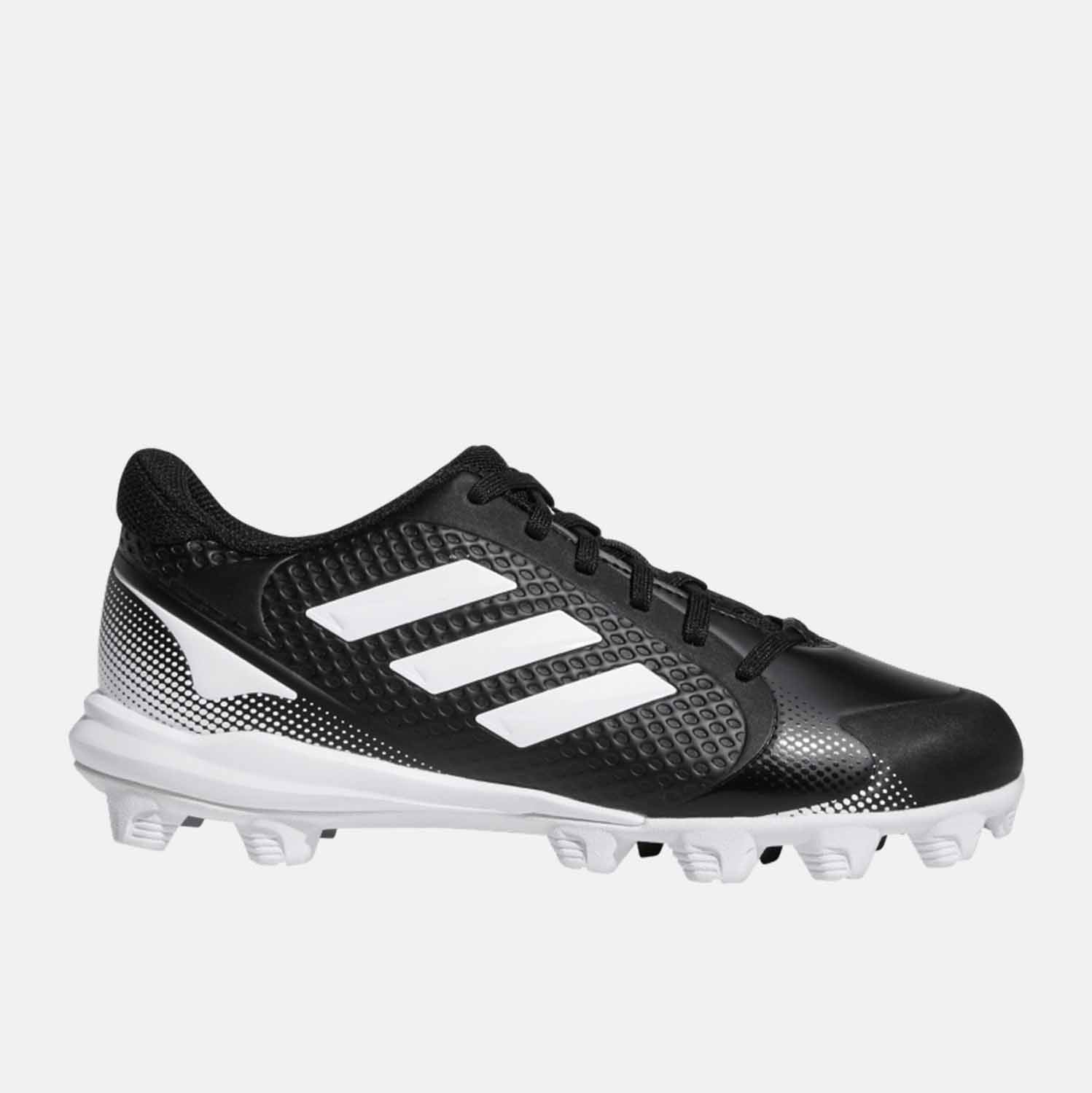 Side view of Adidas Kids' PureHustle 2 Molded Baseball Cleats.